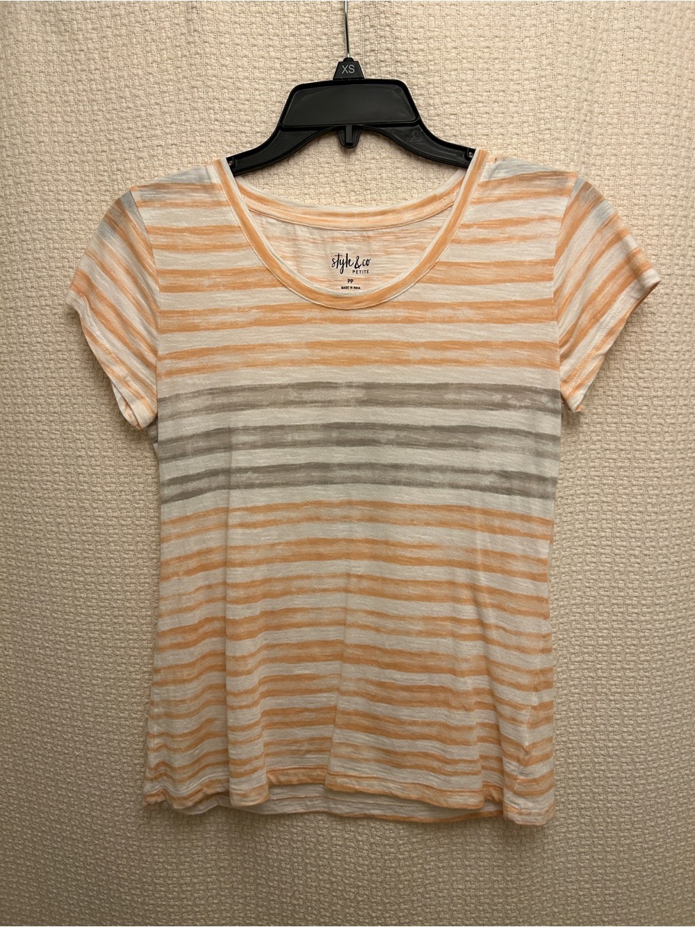 Style & Co. Peach and Gray Horizontal Stripe Short Sleeve Tee
